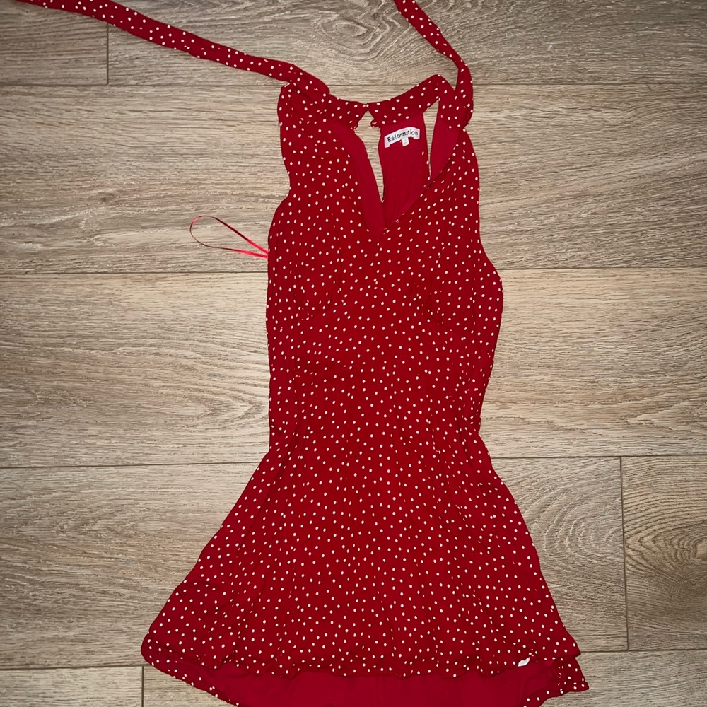 Reformation Red Polka Dot Sleeveless Dress